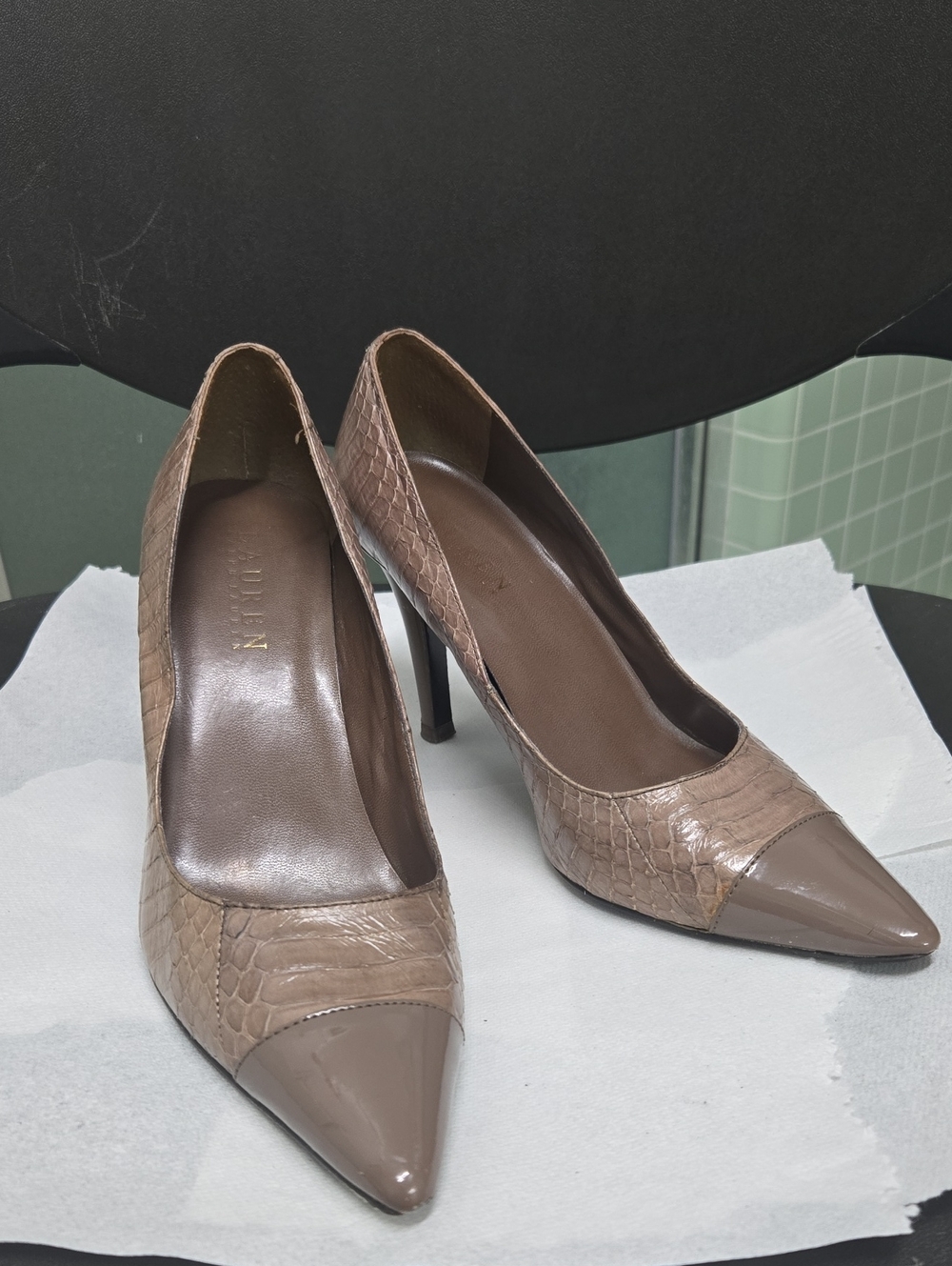 Ralph Lauren Pythone Leather Taupe Pointed-Toe Stiletto Pumps